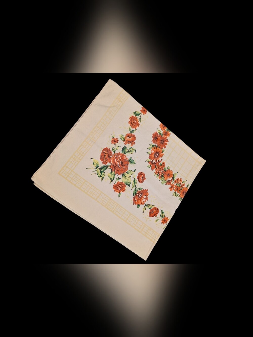 Vintage 1960's Floral Cotton Table Cloth - Orange Daisy - Square 55x50"